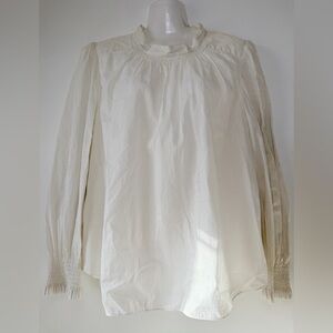 La Vie Rebecca Taylor Cream Ivory Gold Pin Stripe Preppy Top Blouse Women Large